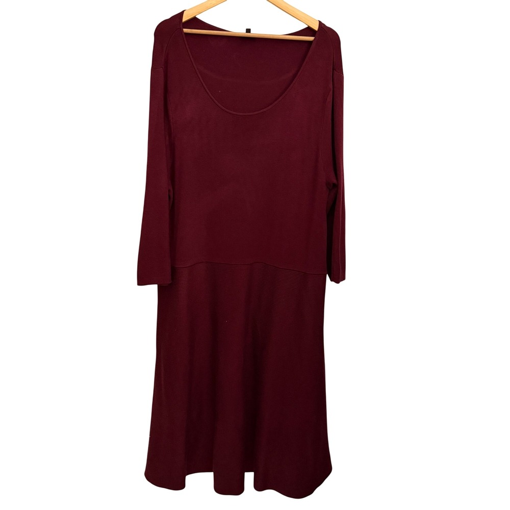 Talbots Sweater Dress Woman 3X Burgundy Excellent Scoop Neck‎ 3/4 Sleeve Knit